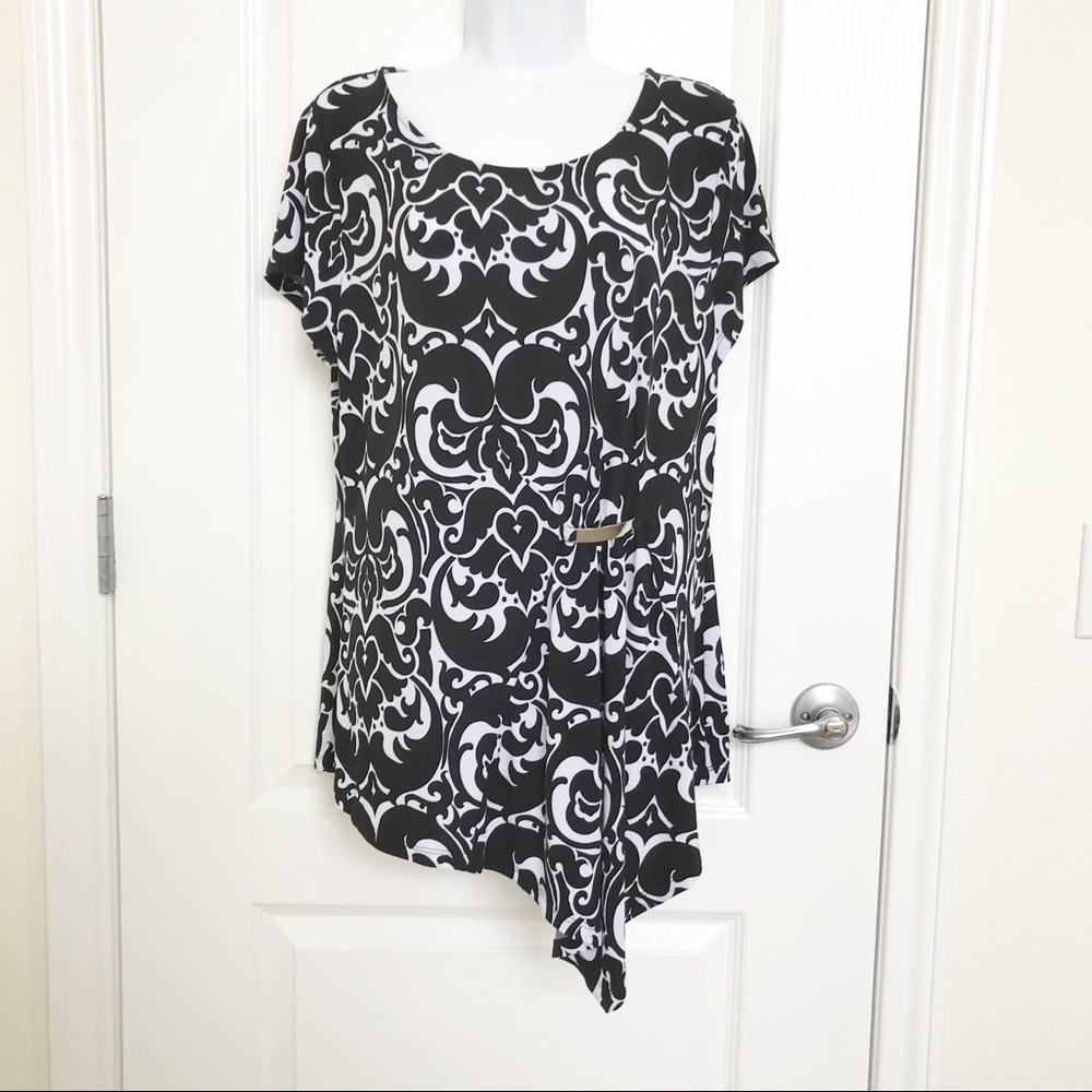 INC Black & White Patterned Pull-Over Blouse